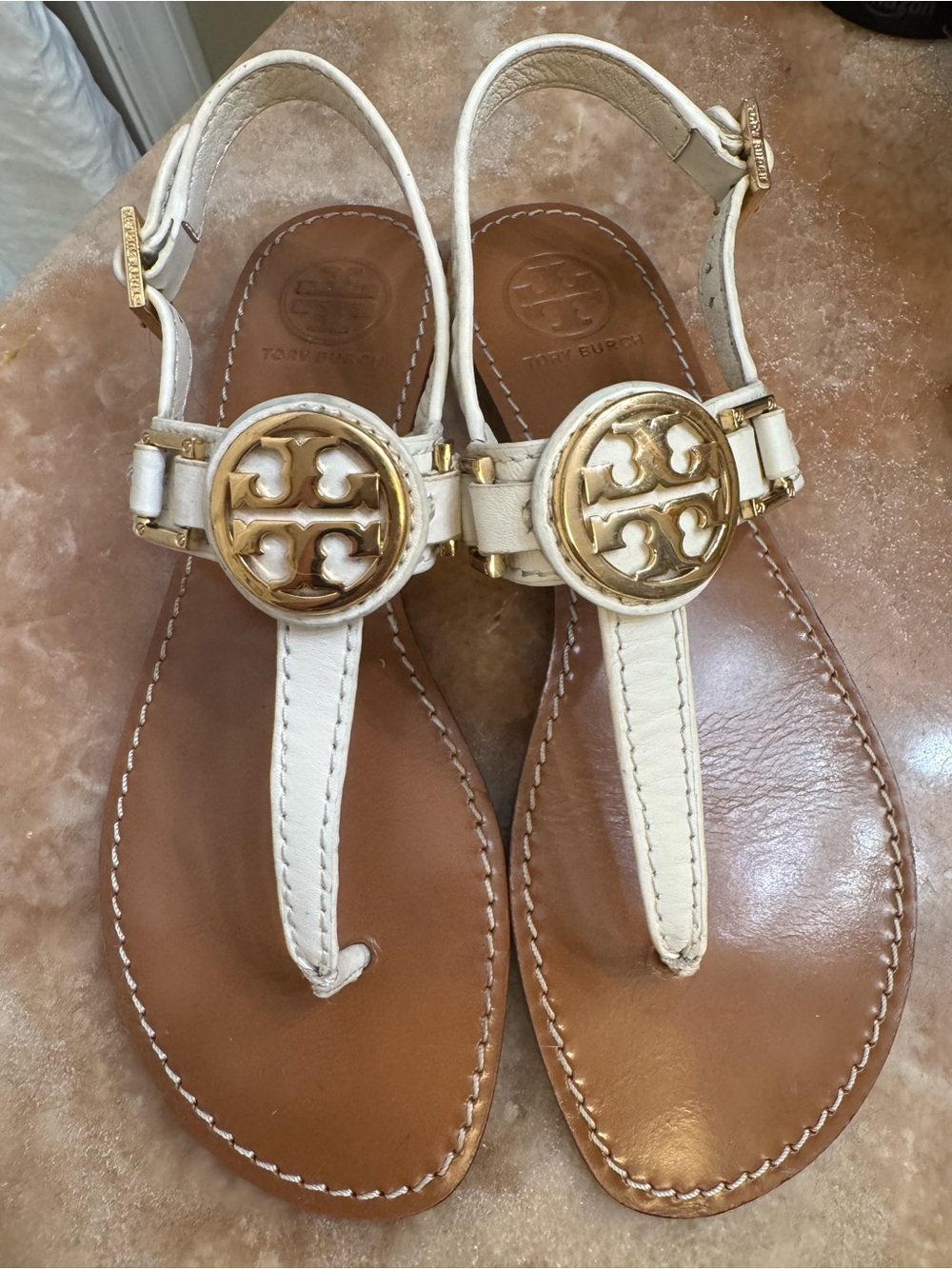 Tory Burch White Miller Logo Thong Sandals women’s 7.5